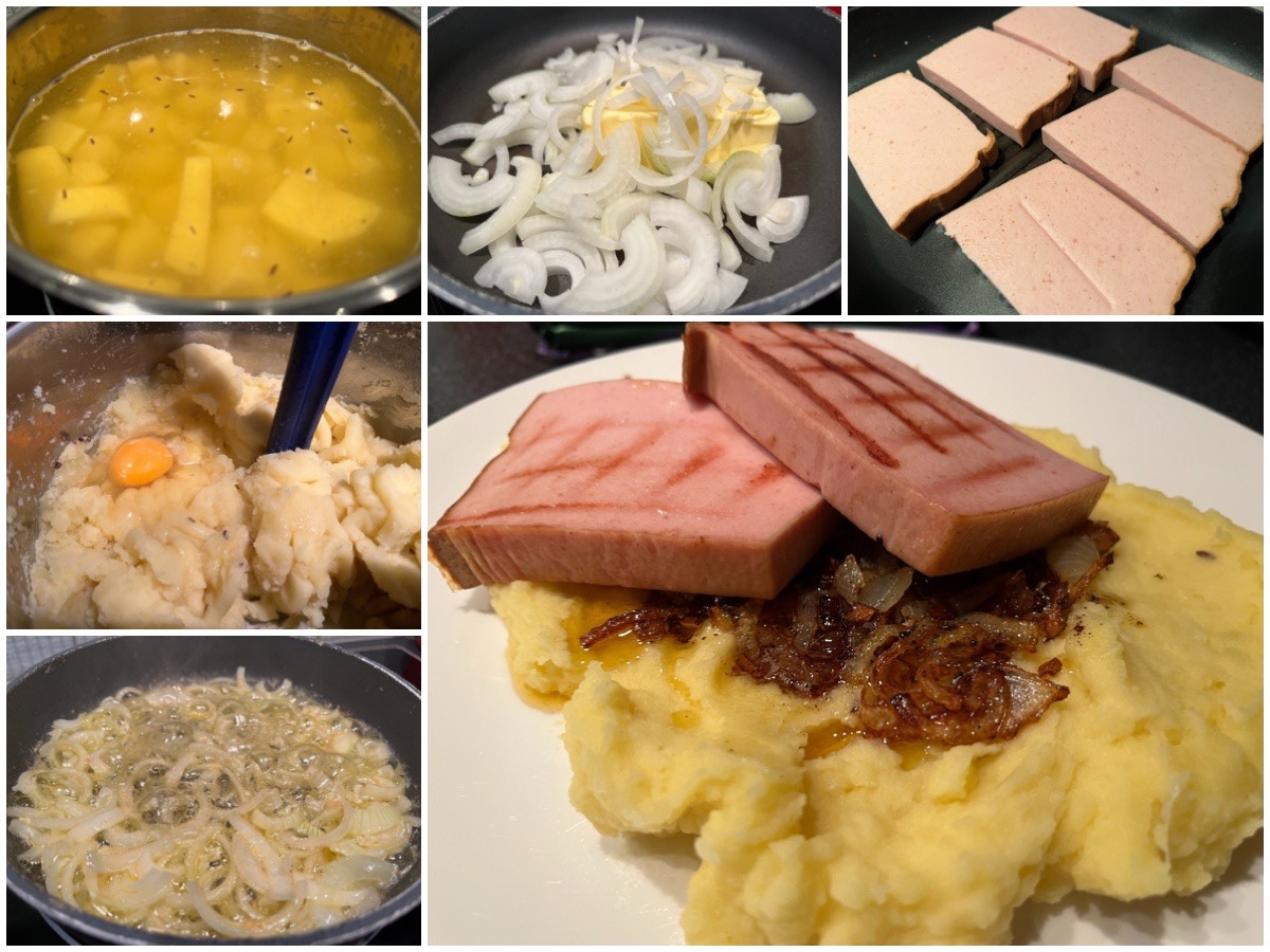 Kartoffelbrei mit Leberkäse