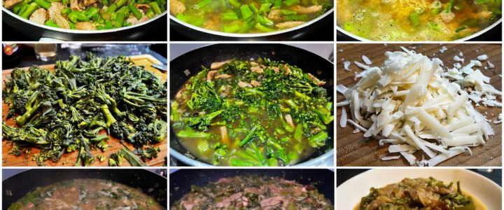 Schweinegeschnetzeltes mit Stangenbrokkoli und Risoninudeln